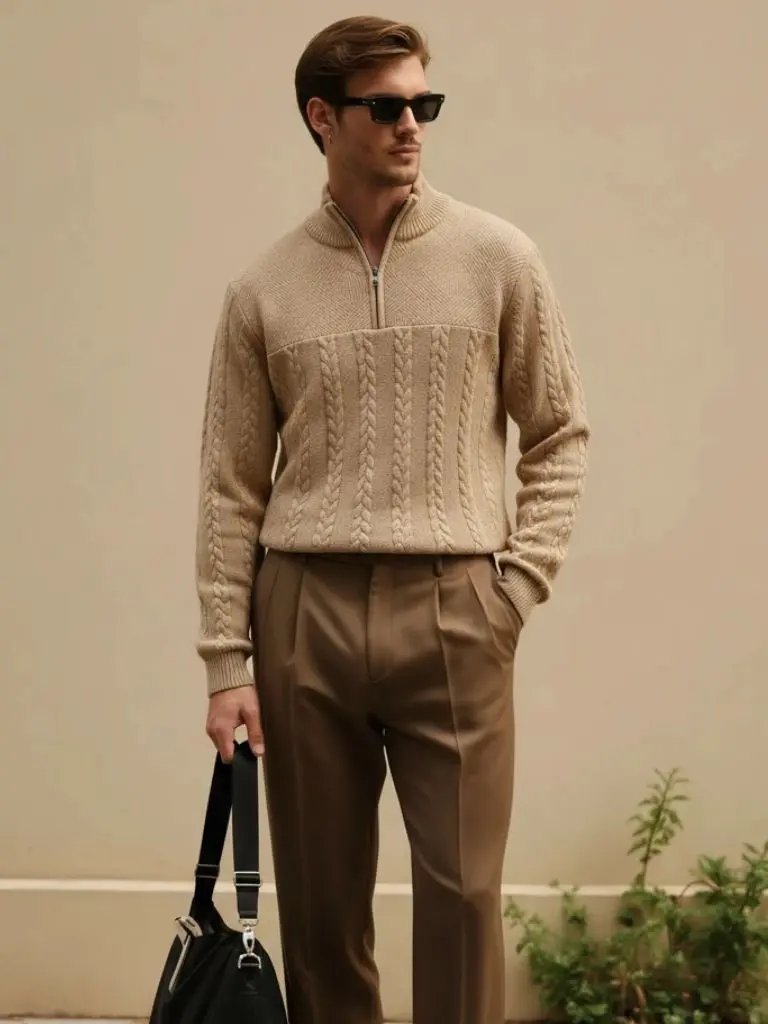 Maglione da uomo in maglia – Henley essenziale a un quarto, casual per tutti i giorni